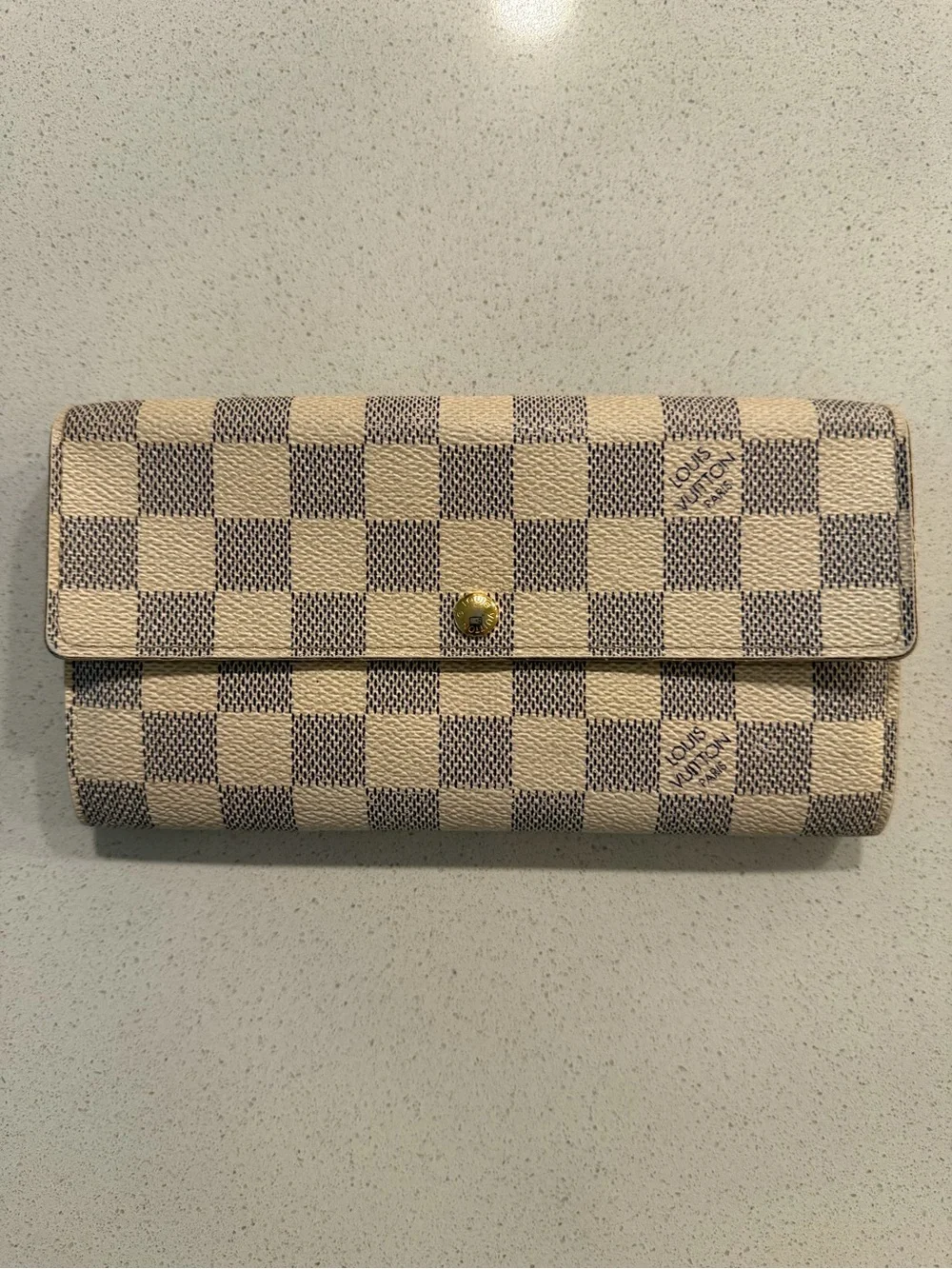 Louis Vuitton Damier Azur Checkered Continental Wallet - Cream/Gray